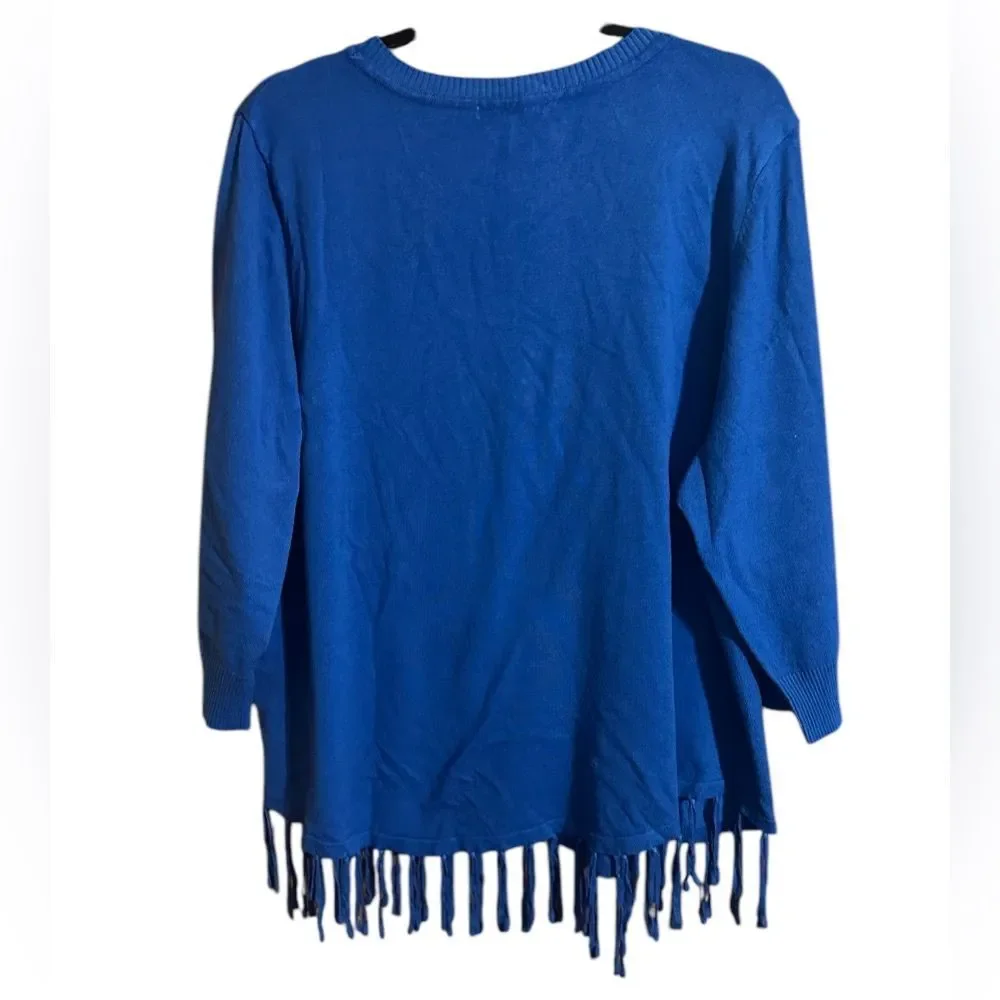 Notations cobalt blue fringe sweater size 2x. 3/4 Sleeves.